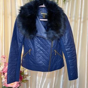 Iman Blue Quilted Leather Jacket XS